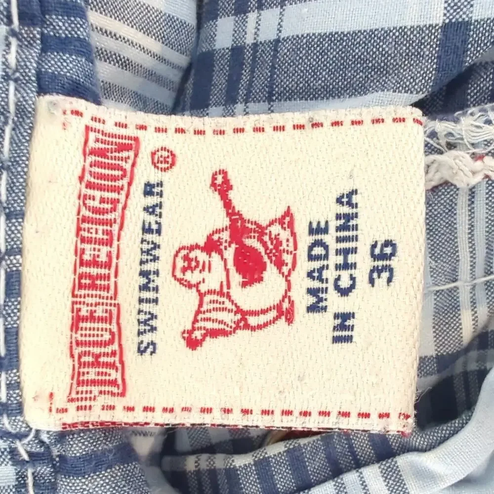 Vintage True Religion Y2K Plaid Blue‎ Baggy Mens Shorts Boardshort Everyday 36